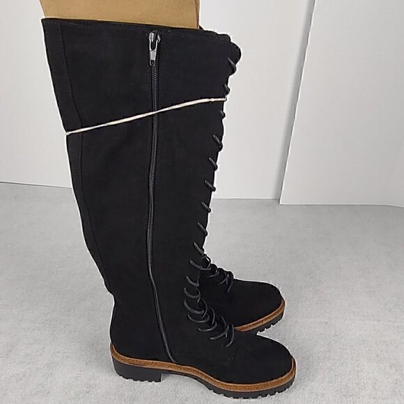 ASOS DESIGN Carolina Chunky Lace Up Knee High Boots In Black Size 4 (NWOT) - Picture 1 of 12